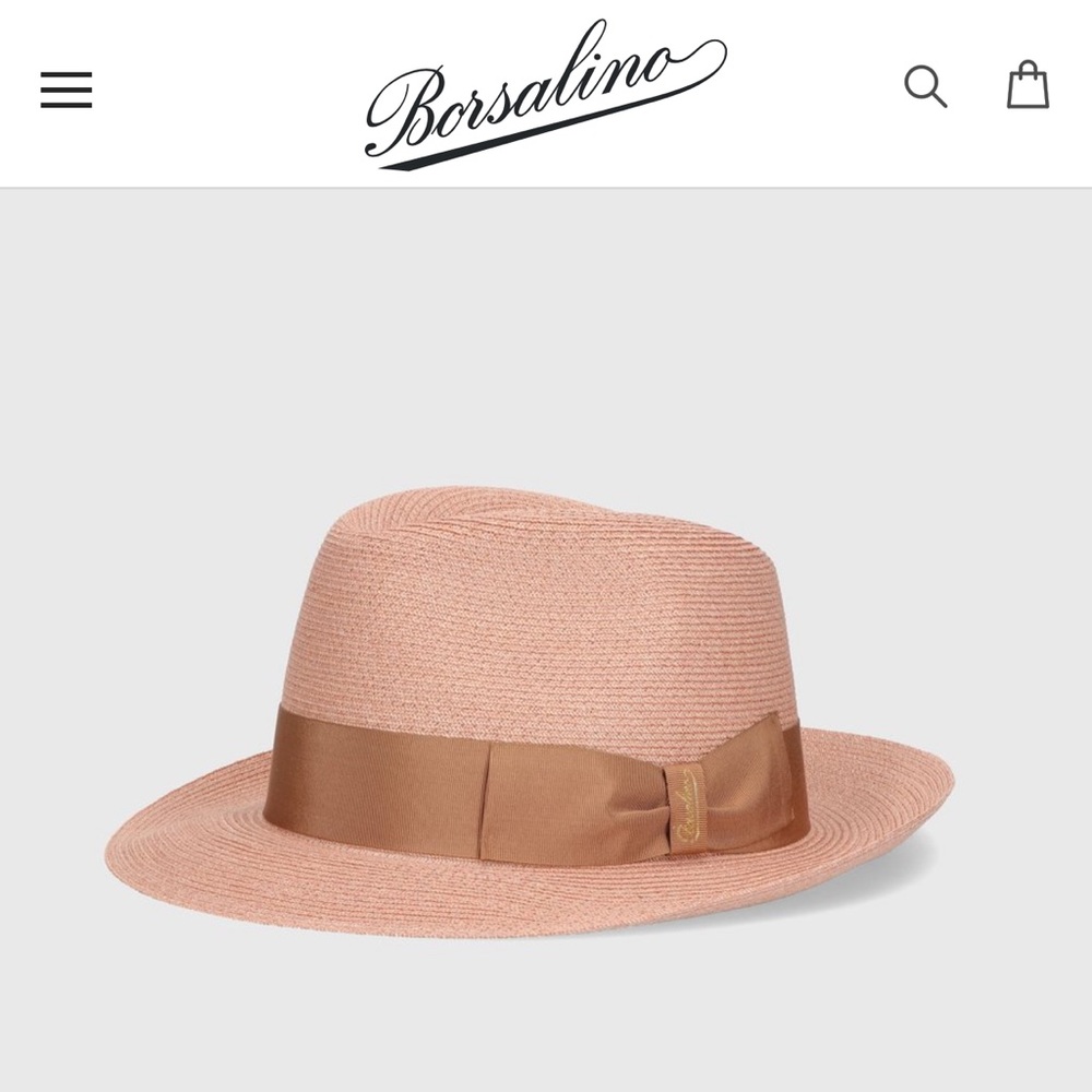 BORSALINO womens iconic Italian hat / pink flesh color & chocolate ribbon, Sz S